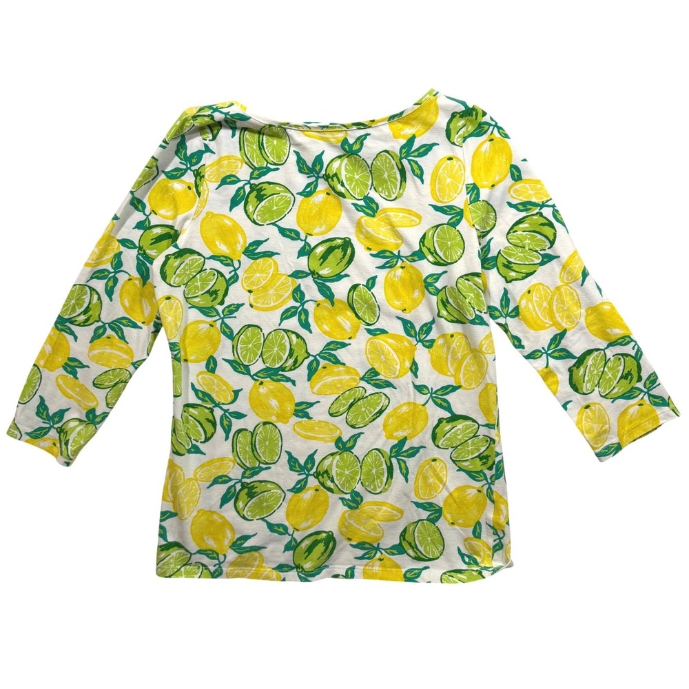 Talbots M Petite Top Lemon Lime Citrus Print 3/4 Sleeve Tropical Preppy Vacation